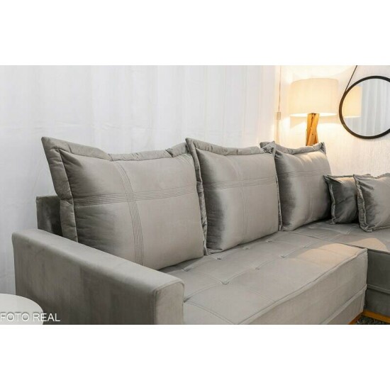 Sof� 3 Lug. Mil�o C/Chaise Lado Esquerdo Veludo Cinza 813 Larg. 2.30m - Molas Ensacadas