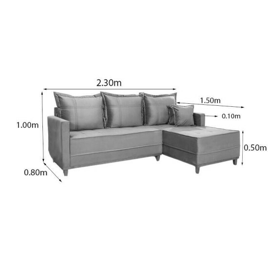 Sof� 3 Lug. Mil�o C/Chaise Lado Esquerdo Veludo Cinza 813 Larg. 2.30m - Molas Ensacadas