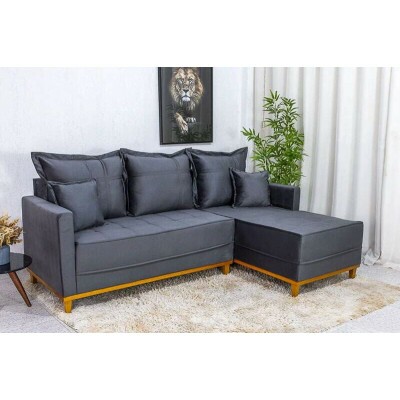 Sof� 3 Lug. Mil�o C/Chaise Lado Esquerdo Veludo Cinza 814 Larg. 2.30m - Molas Ensacadas