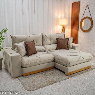 Sof� Retr�til Reclin�vel Gran Bello 2.30m Veludo Bege - Molas Ensacadas Pocket