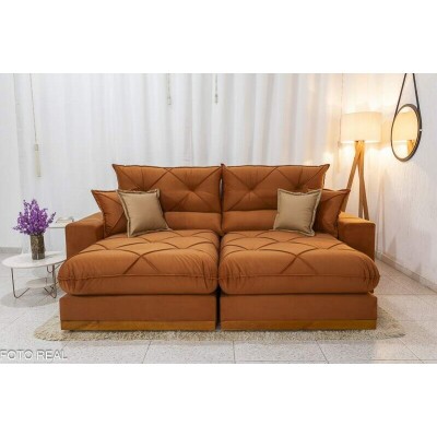 Sof� Retr�til Reclin�vel Gran Bello 2.30m Veludo Terracota 24 - Molas Ensacadas Pocket