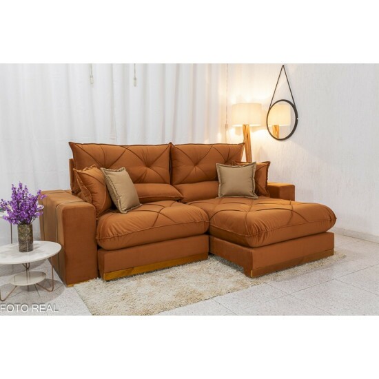 Sof� Retr�til Reclin�vel Gran Bello 2,30m Veludo Terracota 24 - Molas Ensacadas