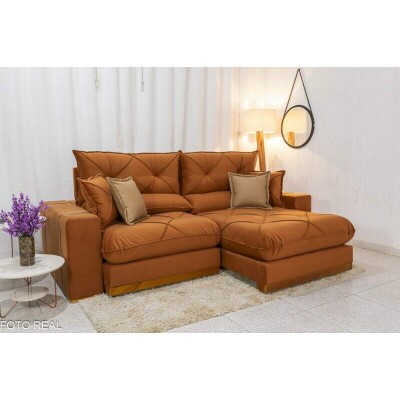 Sof� Retr�til Reclin�vel Gran Bello 2.50m Veludo Terracota 24 - Molas Ensacadas Pocket