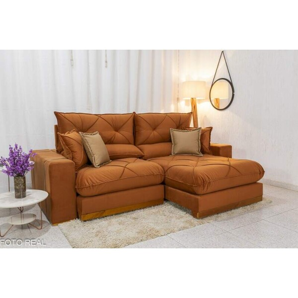 Sof Retrtil Reclinvel Gran Bello 2.50m Veludo Terracota 24 - Molas Ensacadas Pocket