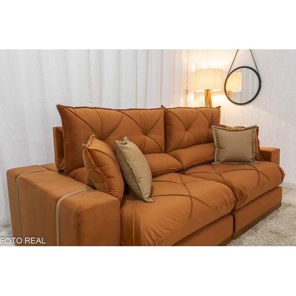 Sof Retrtil Reclinvel Gran Bello 2.50m Veludo Terracota 24 - Molas Ensacadas Pocket