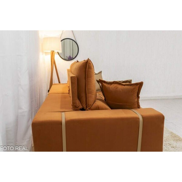 Sof Retrtil Reclinvel Gran Bello 2.50m Veludo Terracota 24 - Molas Ensacadas Pocket