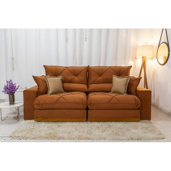 Sof Retrtil Reclinvel Gran Bello 2.50m Veludo Terracota 24 - Molas Ensacadas Pocket
