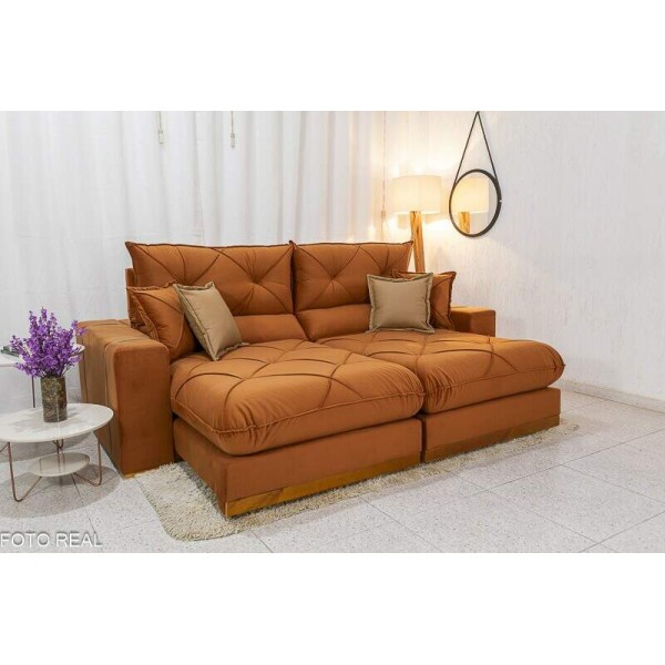 Sof Retrtil Reclinvel Gran Bello 2.50m Veludo Terracota 24 - Molas Ensacadas Pocket