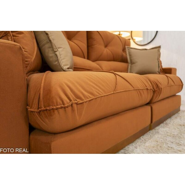 Sof Retrtil Reclinvel Gran Bello 2.50m Veludo Terracota 24 - Molas Ensacadas Pocket
