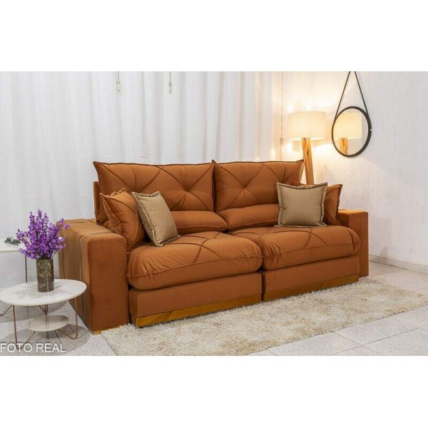 Sof Retrtil Reclinvel Gran Bello 2.50m Veludo Terracota 24 - Molas Ensacadas Pocket