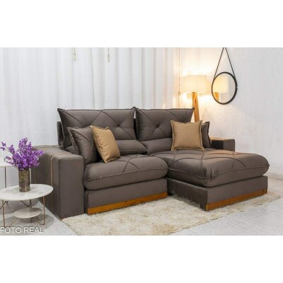 Sof Retrtil Reclinvel Gran Bello 2.50m Veludo Marrom 19 - Molas Ensacadas Pocket