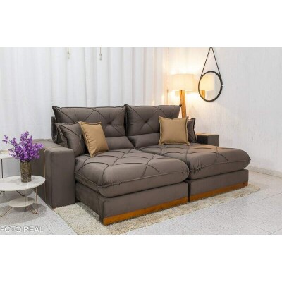 Sof Retrtil Reclinvel Gran Bello 2.50m Veludo Marrom 19 - Molas Ensacadas Pocket
