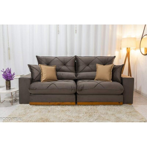 Sof Retrtil Reclinvel Gran Bello 2.50m Veludo Marrom 19 - Molas Ensacadas Pocket