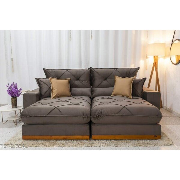 Sof Retrtil Reclinvel Gran Bello 2.50m Veludo Marrom 19 - Molas Ensacadas Pocket
