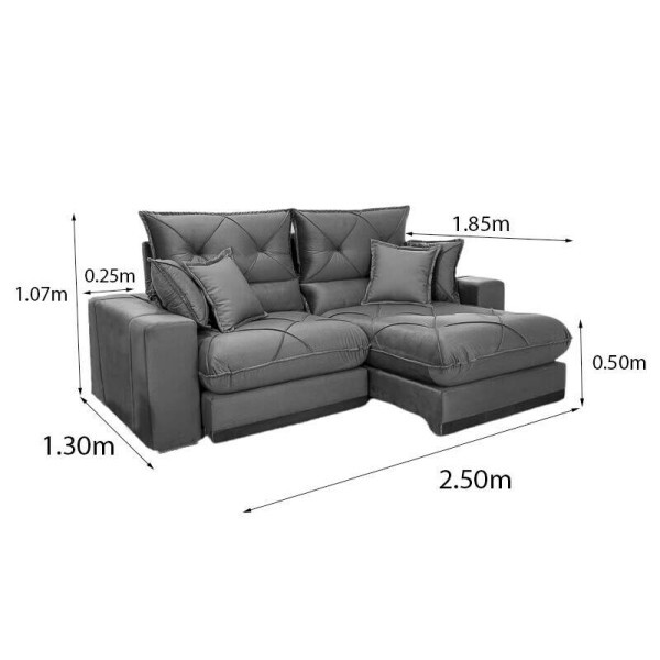 Sof Retrtil Reclinvel Gran Bello 2.50m Veludo Marrom 19 - Molas Ensacadas Pocket