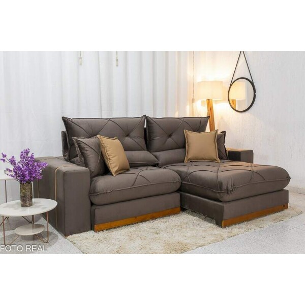 Sof Retrtil Reclinvel Gran Bello 2.50m Veludo Marrom 19 - Molas Ensacadas Pocket