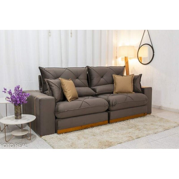 Sof Retrtil Reclinvel Gran Bello 2.50m Veludo Marrom 19 - Molas Ensacadas Pocket