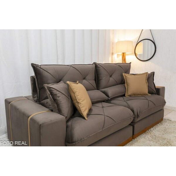 Sof Retrtil Reclinvel Gran Bello 2.50m Veludo Marrom 19 - Molas Ensacadas Pocket