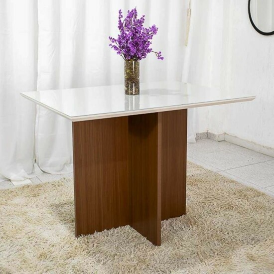 Mesa de Jantar Helo 120�90 Vidro Off/Base Mel - Poliman