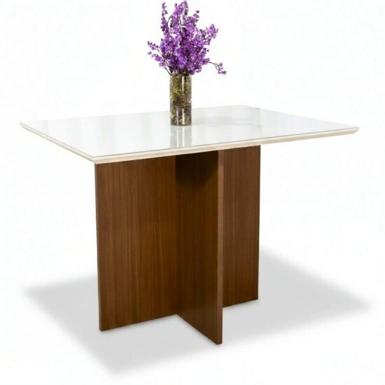 Mesa de Jantar Helo 120�90 Vidro Off/Base Mel - Poliman