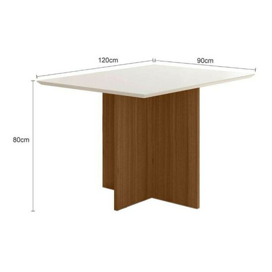 Mesa de Jantar Helo 120�90 Vidro Off/Base Mel - Poliman