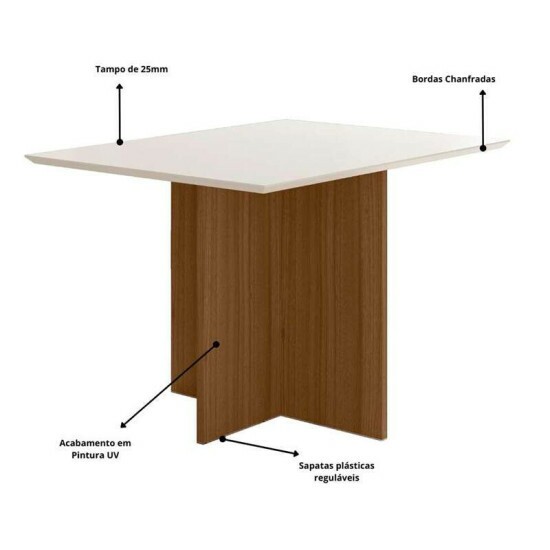 Mesa de Jantar Helo 120�90 Vidro Off/Base Mel - Poliman