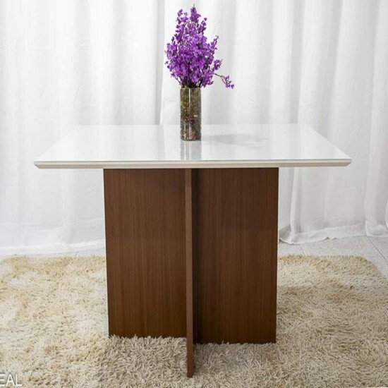 Mesa de Jantar Helo 120�90 Vidro Off/Base Mel - Poliman