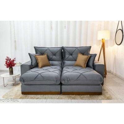 Sof� Retr�til Reclin�vel Gran Bello 2.50m Veludo Cinza 20 - Molas Ensacadas Pocket