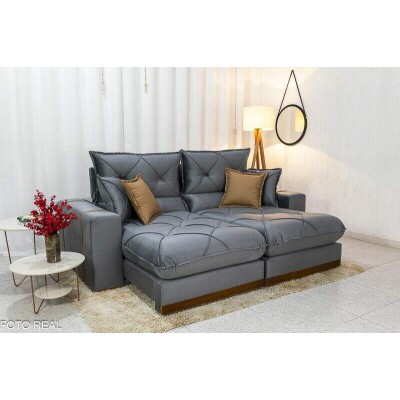 Sof� Retr�til Reclin�vel Gran Bello 2.50m Veludo Cinza 20 - Molas Ensacadas Pocket