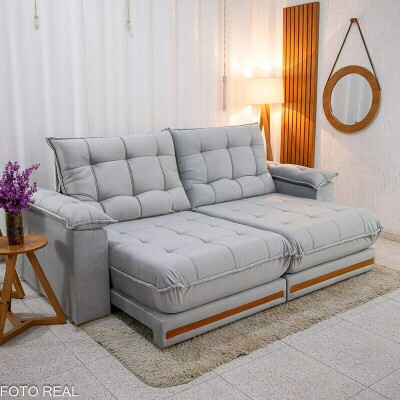 Sof� Retr�til Reclin�vel Barcelona 2.30m Veludo Prata 321- D33 e Molas Ensacadas