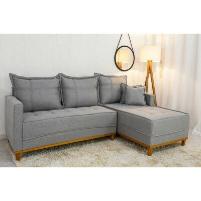 Sof� 3 Lug. Com Chaise Lado Esquerdo Mil�o Larg. 2.30m Linho Cinza 1008 - Molas Ensacadas