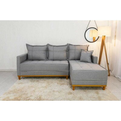 Sof� 3 Lug. Com Chaise Lado Esquerdo Mil�o Larg. 2.30m Linho Cinza 1008 - Molas Ensacadas