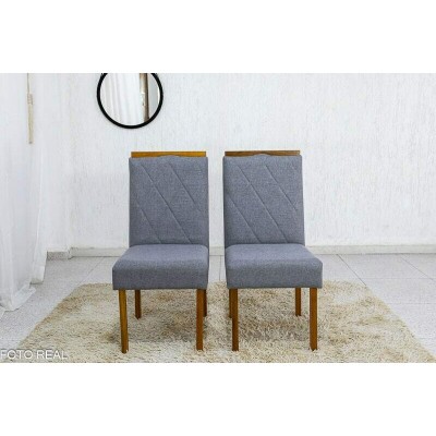 2 Cadeiras Diamante Linho Cinza 2904 Madeira Macia JCM - Entregue Montada
