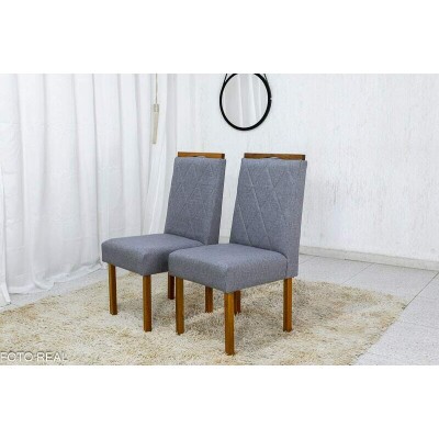 2 Cadeiras Diamante Linho Cinza 2904 Madeira Macia JCM - Entregue Montada