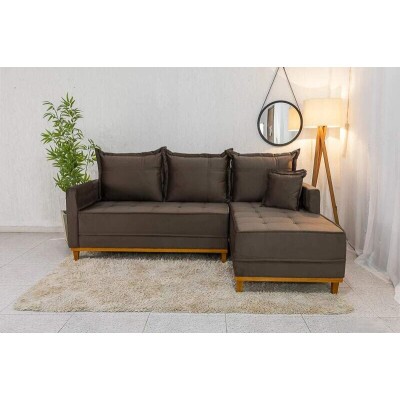 Sof� 3 Lug. Mil�o C/Chaise Lado Esquerdo Veludo Marrom 815 Larg. 2.30m - Molas Ensacadas