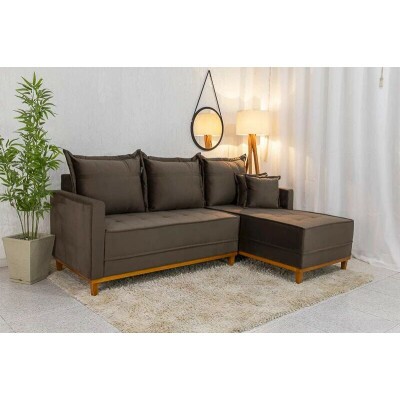 Sof� 3 Lug. Mil�o C/Chaise Lado Esquerdo Veludo Marrom 815 Larg. 2.30m - Molas Ensacadas