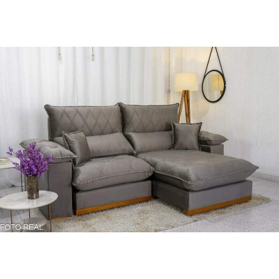 Sof Retrtil Reclinvel Magnum 2.30m Veludo Cinza 813 - Molas Ensacadas