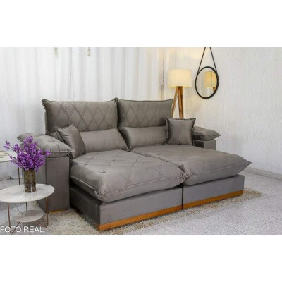 Sof Retrtil Reclinvel Magnum 2.30m Veludo Cinza 813 - Molas Ensacadas