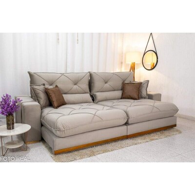Sof� Retr�til Reclin�vel Gran Bello 2,90m Veludo Capuccino 02 - Molas Ensacadas