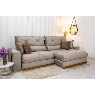 Sof� Retr�til Reclin�vel Gran Bello 2,90m Veludo Capuccino 02 - Molas Ensacadas