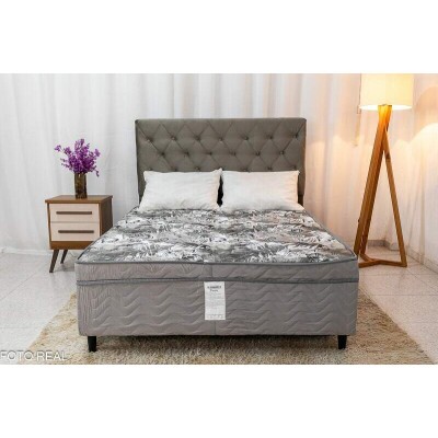Cabeceira Casal Rio Sued Cinza + Cama Box Casal Dackar Ortopdica