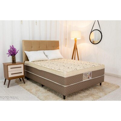 Cabeceira Casal Veneza Sued Bege + Cama Box Casal Ortopdico D33 Rondoconfort