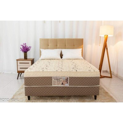 Cabeceira Casal Veneza Sued Bege + Cama Box Casal Ortopdico D33 Rondoconfort