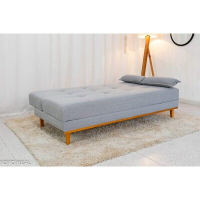 Sof Cama Madrid larg. 1.80m Molas Bonnel Linho Cinza 2275