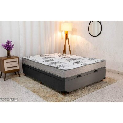 Box Ba Casal Pop Veludo Grafite + Colcho Casal Athenas D33 Orthoside