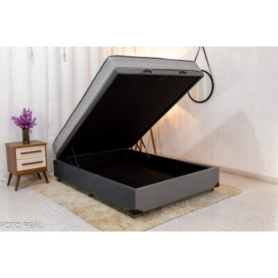 Box Ba Casal Pop Veludo Grafite + Colcho Casal Athenas D33 Orthoside