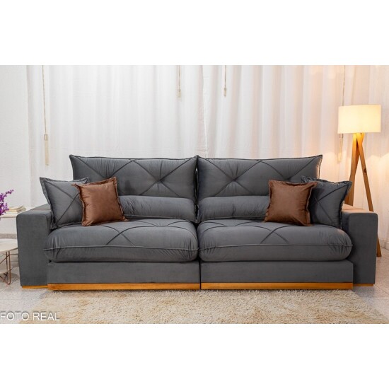 Sof� Retr�til Reclin�vel Gran Bello 2.90m Veludo Cinza 20 - Molas Ensacadas