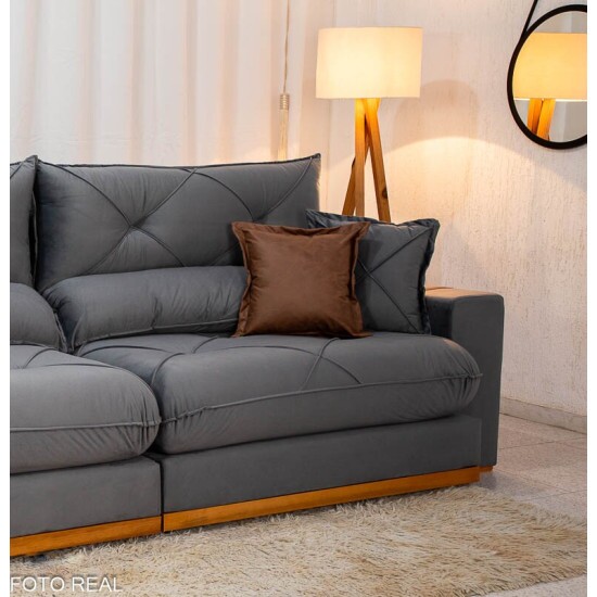 Sof� Retr�til Reclin�vel Gran Bello 2.90m Veludo Cinza 20 - Molas Ensacadas