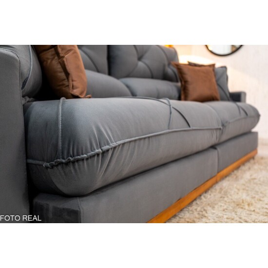 Sof� Retr�til Reclin�vel Gran Bello 2.90m Veludo Cinza 20 - Molas Ensacadas