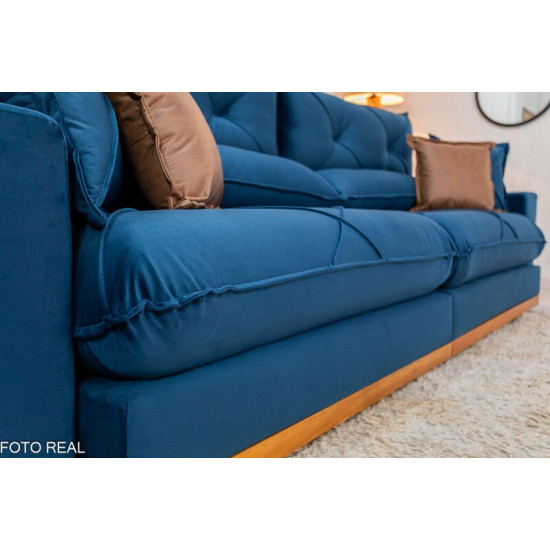 Sof� Retr�til Reclin�vel Gran Bello 2,90m Veludo Azul - Molas Ensacadas